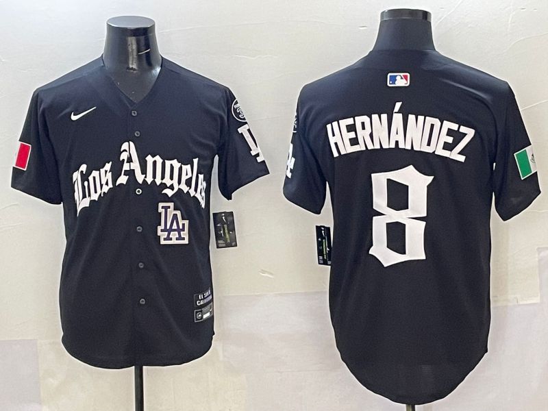 Men Los Angeles Dodgers #8 Hernandez Black Five generations Joint Name 2025 Nike MLB Jersey style 11